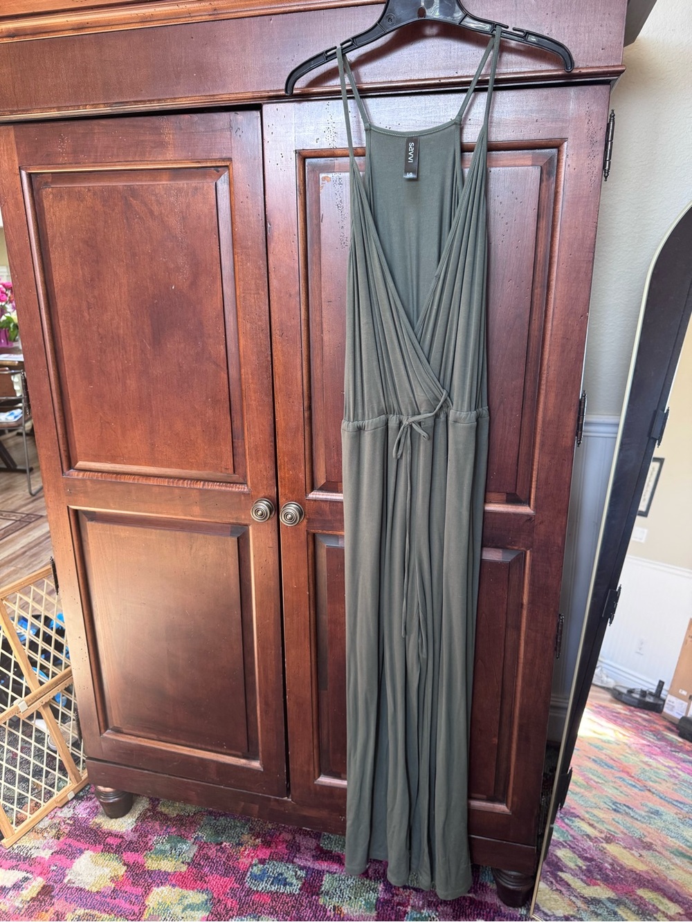 Savvi Olive Green Sleeveless Jumpsuit